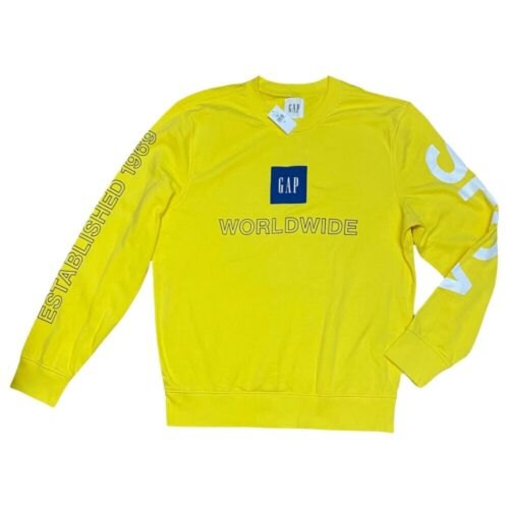 Gap Sweatshirt Men’s M Yellow Worldwide Logo San Francisco Cali Travel‎ Layer